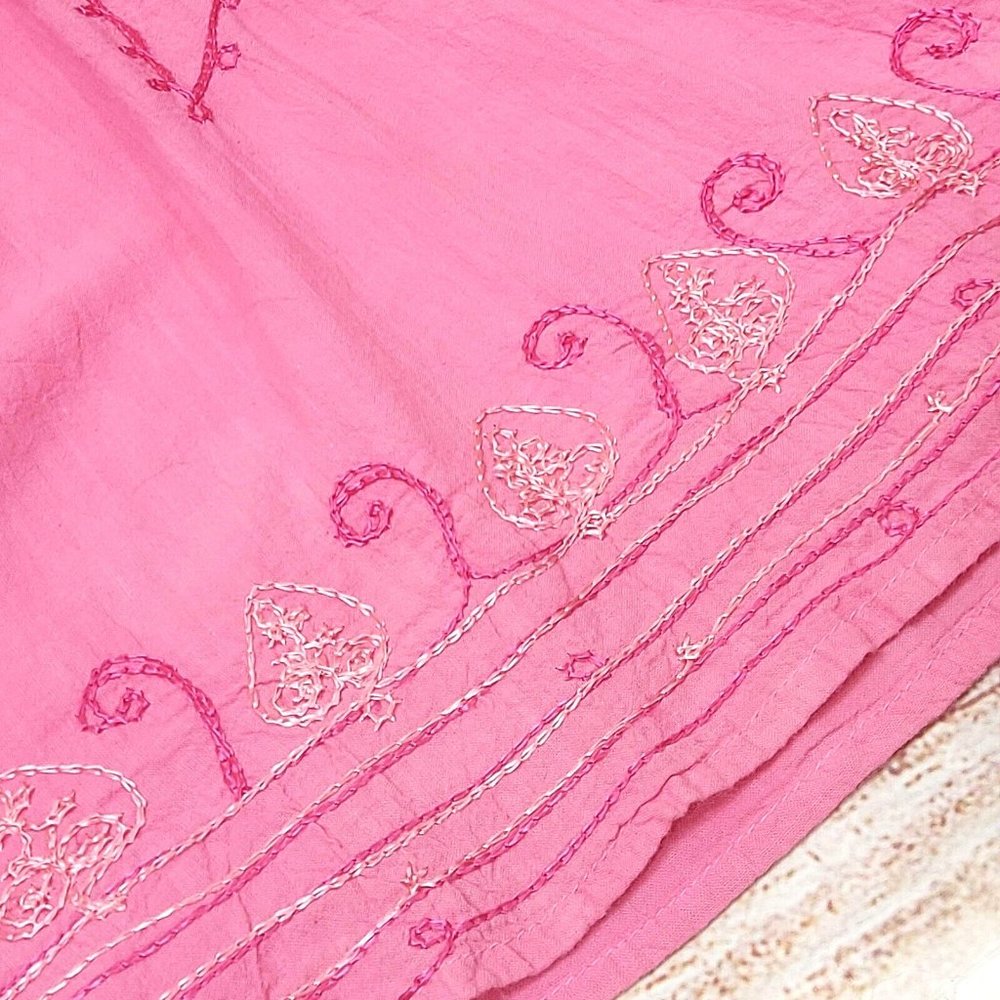 Embroidery Pink Summer Tunic Women's Shirt Tunic Top Dress Kurta 100% Cotton L - Picture 11 of 16